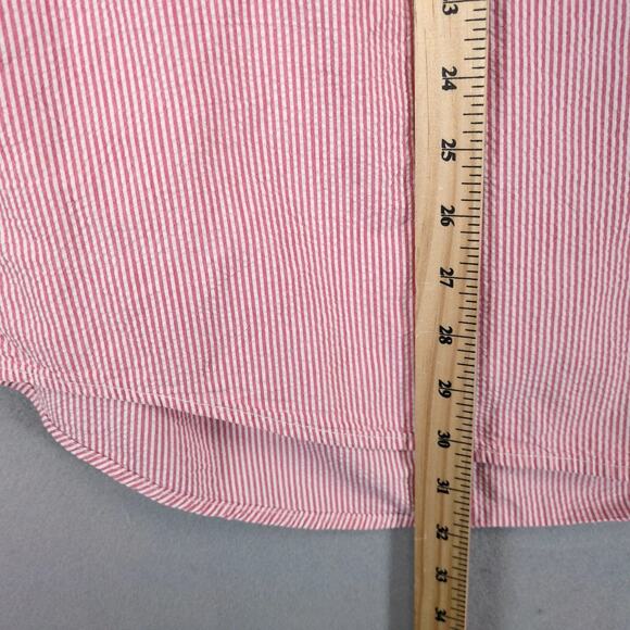 Vtg Y2K Eddie Bauer Red Striped Seersucker Button Down Shirt Men's XL Short Slv - Picture 7 of 10